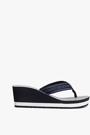 Tommy Hilfiger Tongs compensées à bride en toile à logo
