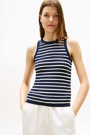 Tommy Hilfiger Pull sans manches ajusté en maille torsadée