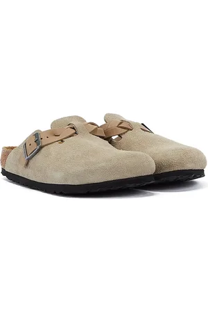 Birkenstock Boston Sabots Régulières En Daim Taupe Pour Femmes