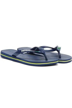 Havaianas Tongs En Caoutchouc Bleu Marine Avec Logo Brasil