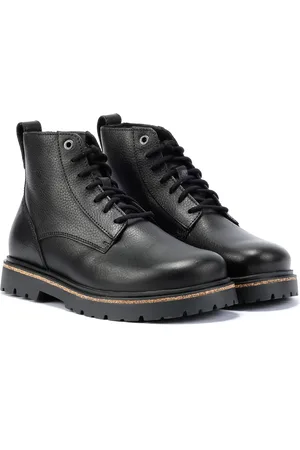Birkenstock Highwood Lace Mid Bottes Noires En Cuir Pour Femmes
