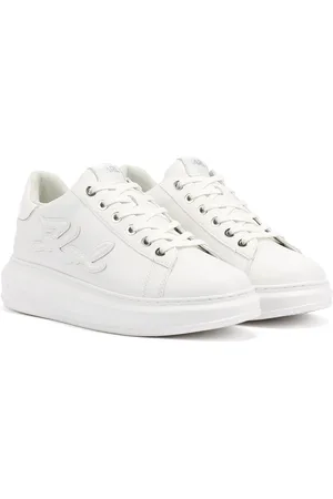Karl Lagerfeld Kapri Signia Emboss Lo Lace Baskets Blanches En Cuir Pour Femmes