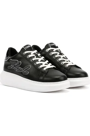 Karl Lagerfeld Kapri Signia Emboss Lo Lace Baskets Noires En Cuir Pour Femmes