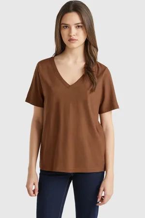 Benetton T-shirt À Col En V En Coton Flammé