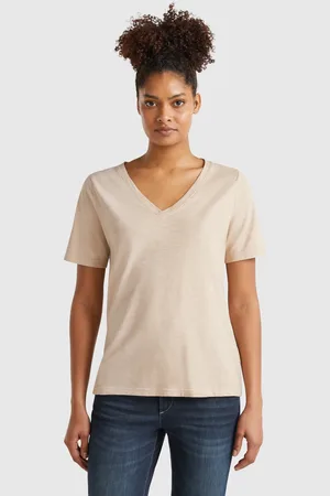 Benetton T-shirt À Col En V En Coton Flammé