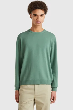 Benetton Pull Vert Forêt En Pure Laine Mérinos