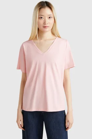 Benetton T-shirt À Col En V En Coton Flammé