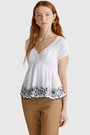 Benetton Blouse À Manches Courtes Avec Broderie Florale