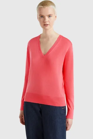 Benetton Pull Col V En Soie Mélangée