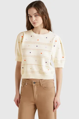 Benetton Pull À Fleurs Brodées