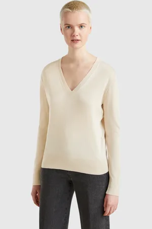 Benetton Pull Col V En Soie Mélangée