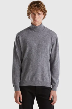 Benetton Pull À Col Montant Gris Foncé En Pure Laine Mérinos