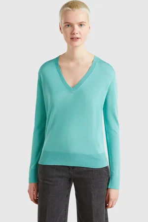 Benetton Pull Col V En Soie Mélangée