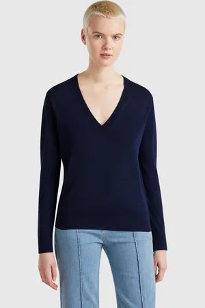 Benetton Pull Col V En Soie Mélangée