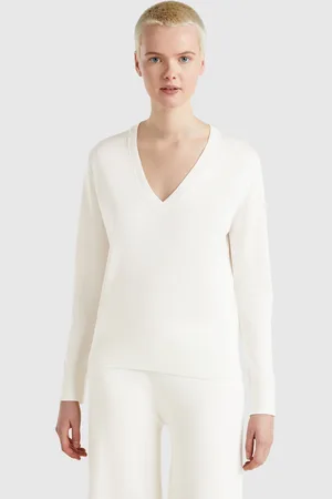 Benetton Pull Col V En Soie Mélangée