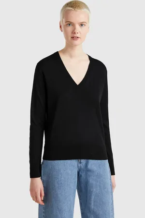 Benetton Pull Col V En Soie Mélangée