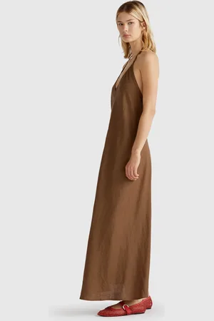 Benetton Robe Longue En Pur Lin