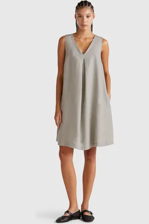 Benetton Robe Sans Manches En Pur Lin
