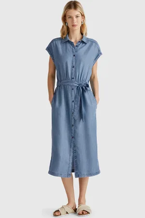 Benetton Robe Chemise En Chambray Avec Ceinture