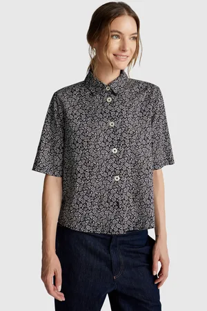 Chemise Femme United Colors Of Benetton - 100% Coton, Coupe Boxy - Ras Du Cou - Lavage Machine