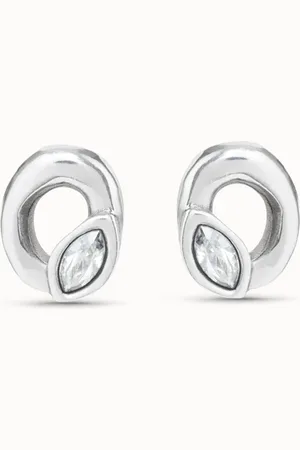 UNO de 50 Boucles d’oreilles stud plaquées argent en forme d’ovale et cristal de couleur gris clair