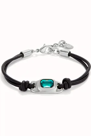UNO de 50 Bracelet en cuir plaqué argent avec cristal vert