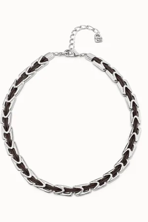 UNO de 50 Collier court en cuir et maillons plaqués argent.