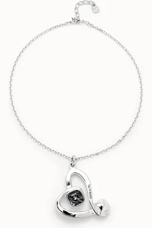 UNO de 50 Collier de taille moyenne plaquée argent avec un grand cœur et cristal à facettes noir