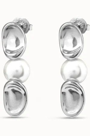 UNO de 50 Boucles d’oreilles plaquées argent avec maillon ovale et perle centrale