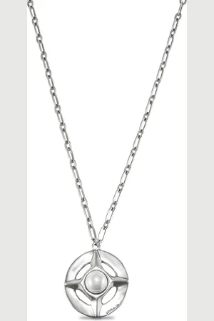 UNO de 50 Collier long plaqué argent avec maillon central et perle