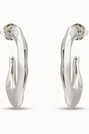 UNO de 50 Boucles d’oreilles plaquées argent en forme de banane aplatie