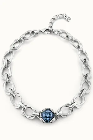 UNO de 50 Collier plaqué argent avec cristal central bleu