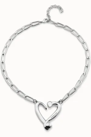 UNO de 50 Collier plaqué argent avec maillons et cœur