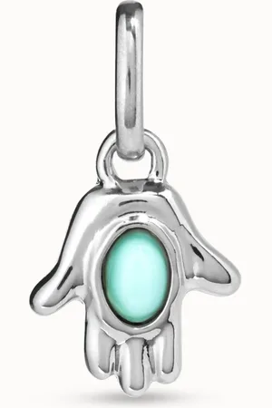 UNO de 50 Charme plaqué argent en forme de main et cristal en verre de Murano turquoise au centre