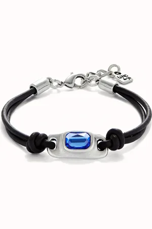 UNO de 50 Bracelet en cuir plaqué argent avec cristal bleu ciel