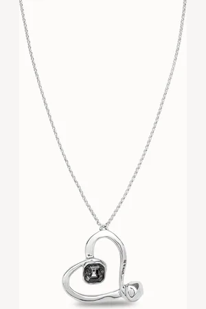 UNO de 50 Collier long plaqué argent avec un grand cœur et cristal à facettes