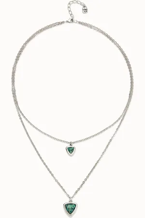 UNO de 50 Collier plaqué argent avec double chaîne et triangles en cristal au centre
