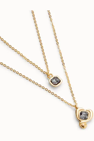 UNO de 50 Collier plaqué or 18 carats avec double chaîne et des cœurs en cristal noir
