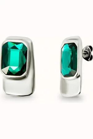 UNO de 50 Boucles d’oreille plaquées argent de forme rectangulaire avec cristal vert