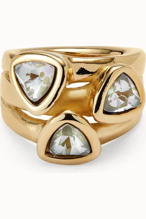 UNO de 50 Bague plaquée or 18 carats avec trois cristaux multicolores de forme triangulaire