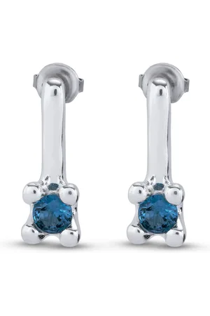 UNO de 50 Boucles d’oreilles moyennes plaquées argent avec zircon bleu