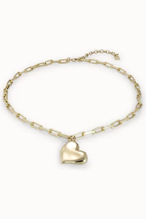 UNO de 50 Collier court plaqué or 18 carats argent avec chaîne à maillons moyens et cœur moyen