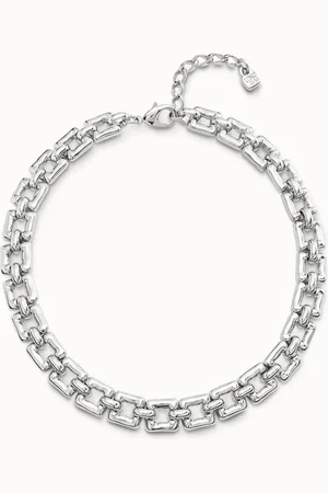 UNO de 50 Collier court plaqué argent et petits maillons carrés