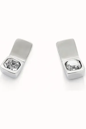 UNO de 50 Boucles d’oreille plaquées argent avec forme rectangulaire et cristal blanc