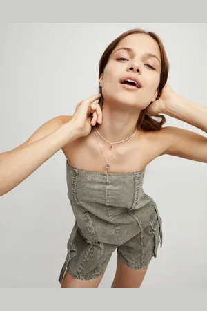 UNO de 50 Collier plaqué argent avec double chaîne et des cœurs de cristaux roses