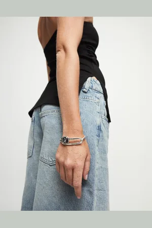 UNO de 50 Bracelet rigide plaqué argent avec cristal à facette noir