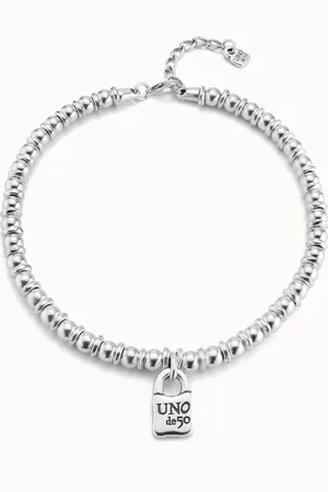 UNO de 50 Collier plaqué argent avec charme en forme de chaîne