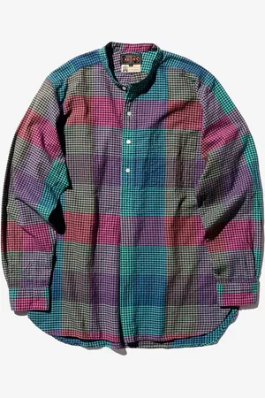 Beams Chemise à col mandarin Pull Madras M Homme
