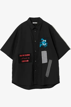 UNDERCOVER Chemise noire avec patchwork et graphiques 3 JP Homme
