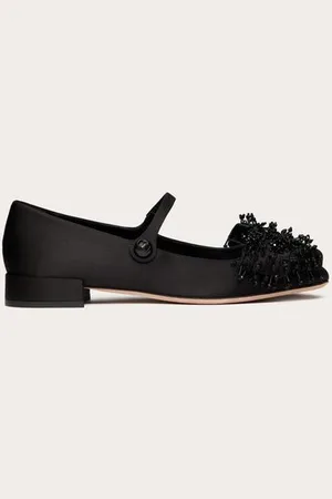 VALENTINO GARAVANI BALLERINES FAÇON BABIES GARAVANI BOWJANE EN SATIN AVEC BRODERIE FRANGÉE, TALON : 20 MM Femme 35